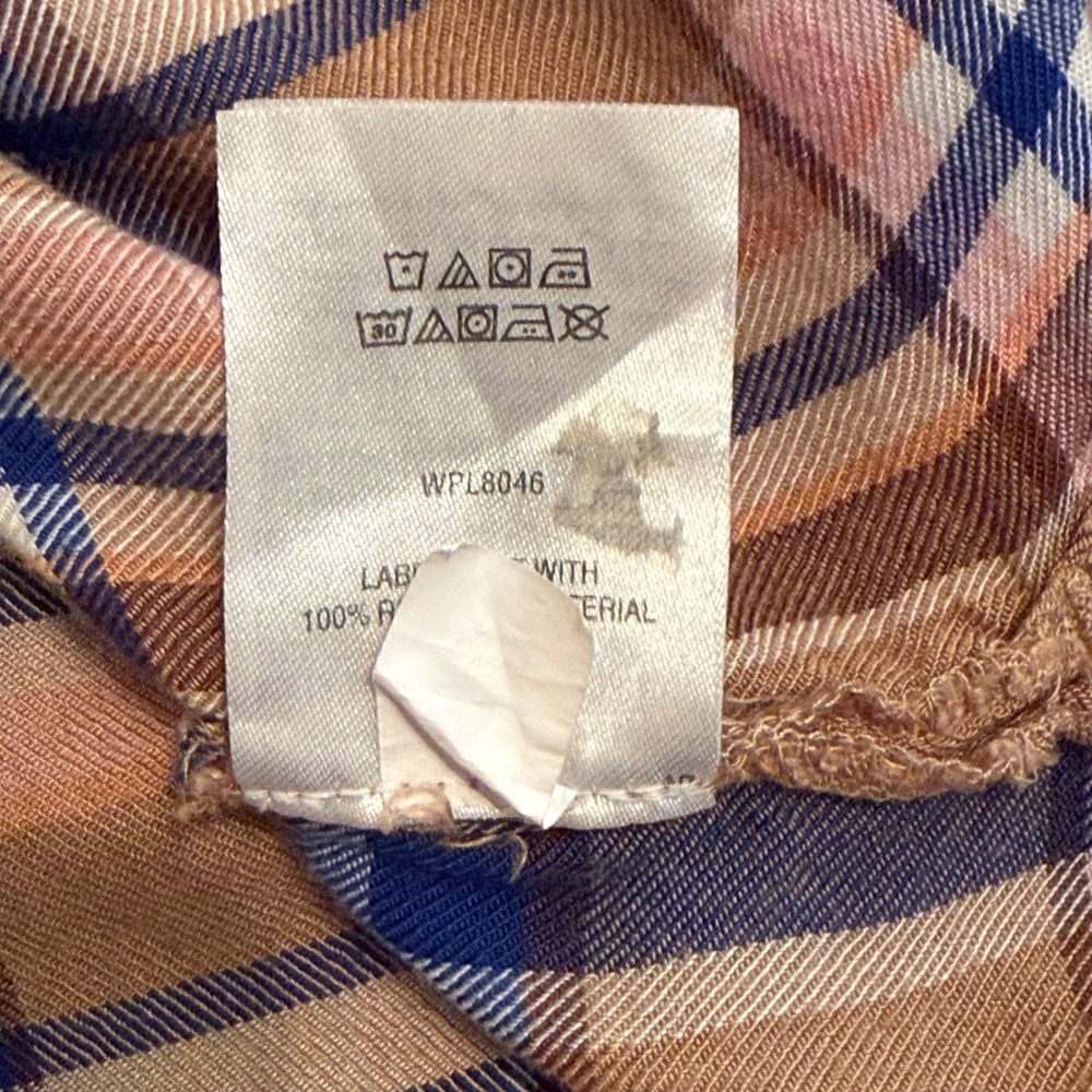 Style & Co Women 2X Brown Blue Plaid Button Down Rayon Shirt Long Sleeve Top - Picture 8 of 8